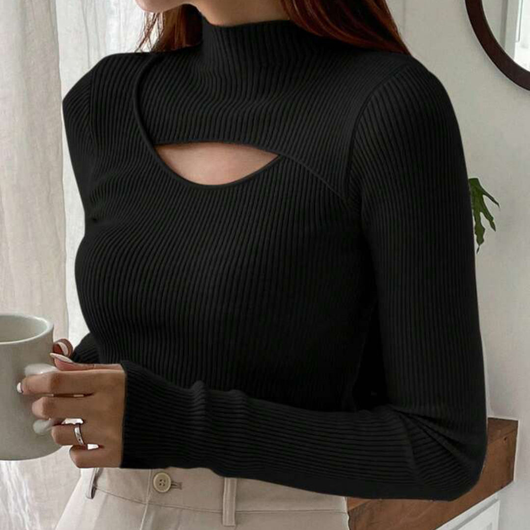 Damen Elegantes Langarm-Oberteil mit schickem Auschnitt EB