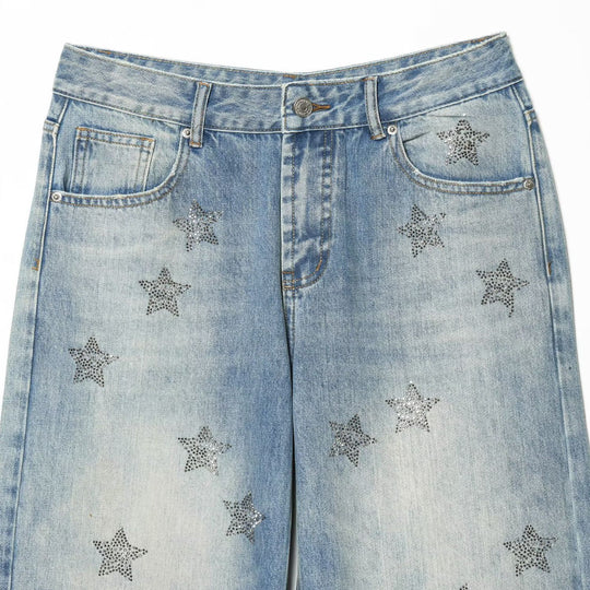 Damen nan weite Highwaist-Jeans mit Stern-Applikationen und Five-Pocket-Schnitt EB