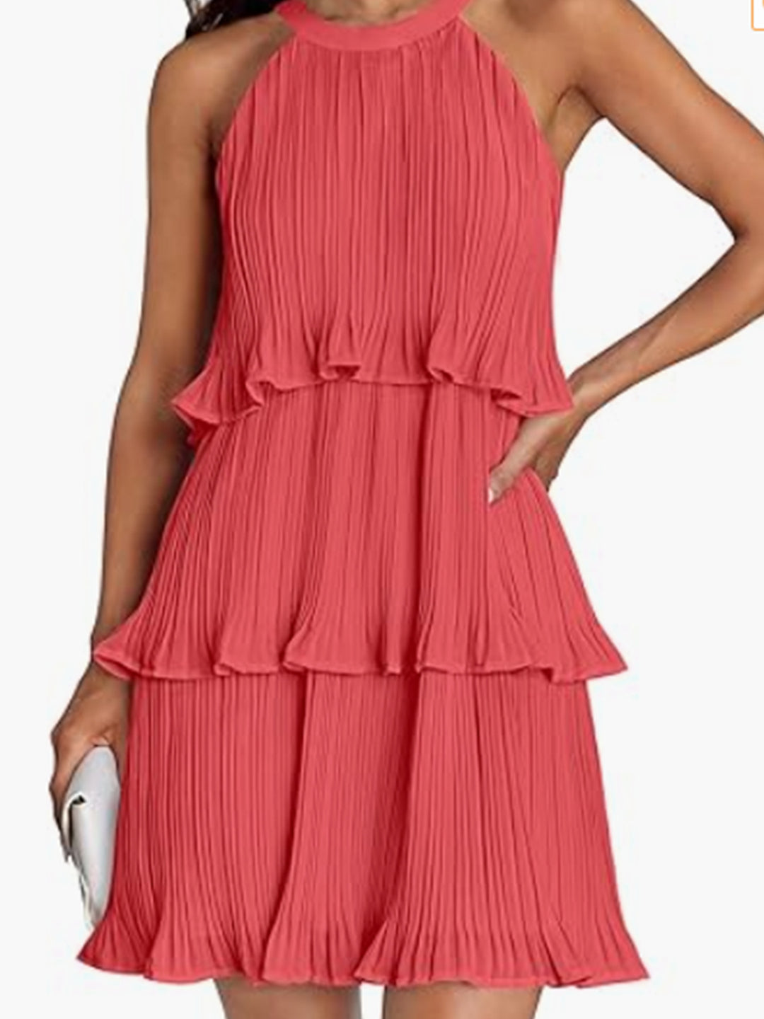 Damen Kleid mit schwingendem Faltenrock und Spitzenrüsche EB