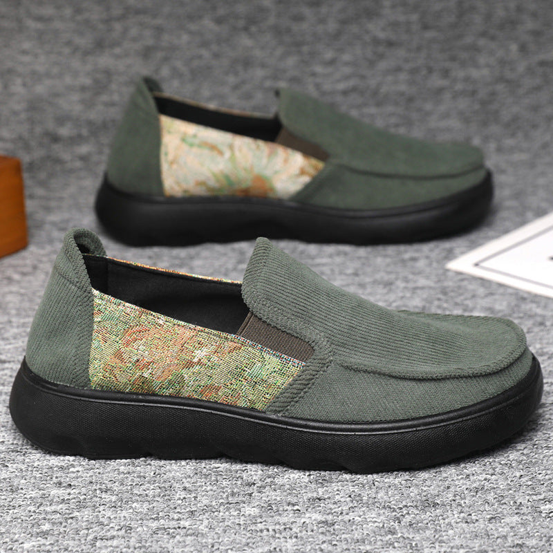 Damen Bequeme Slip-On Schuhe mit floralem Stoffeinsatz EB
