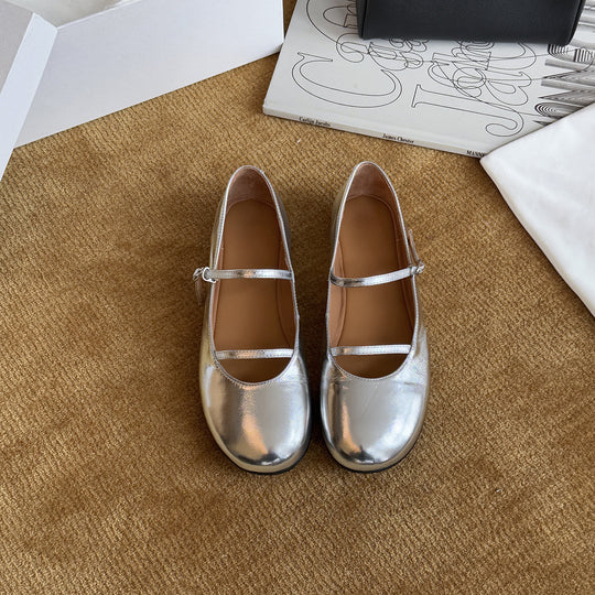 Damen Elegante Ballerinas mit modischem Riemchen und schimmerndem Obermaterial EB
