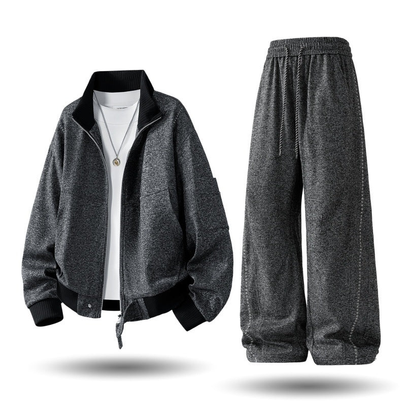Herren komfortabler oversized Freizeit-Trainingsanzug mit Reißverschlussjacke und weiten Jogginghosen EB