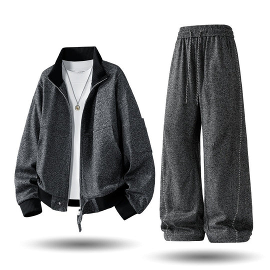 Herren komfortabler oversized Freizeit-Trainingsanzug mit Reißverschlussjacke und weiten Jogginghosen EB