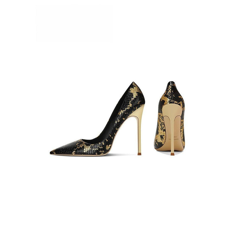 Damen spitzen Stiletto-Pumps mit Schlangenleder-Design EB