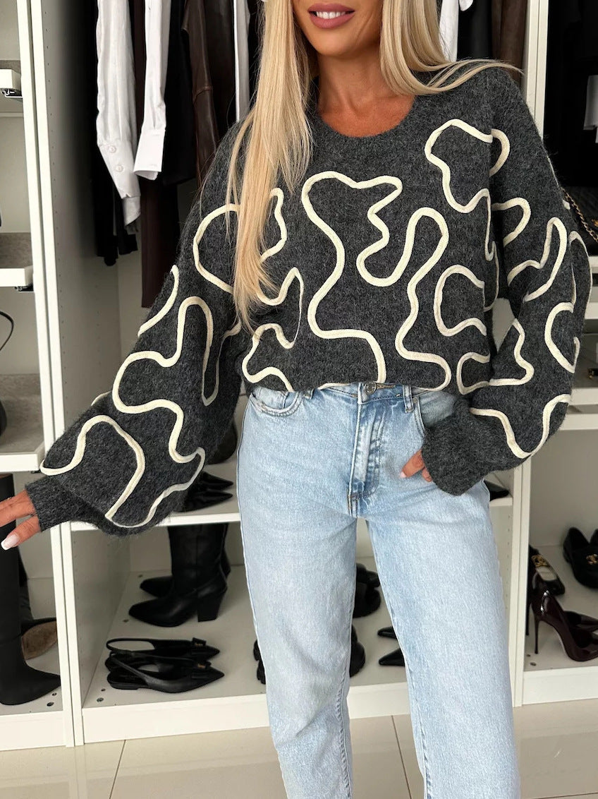 Damen kuscheliger Strickpullover mit kreativem Muster EB