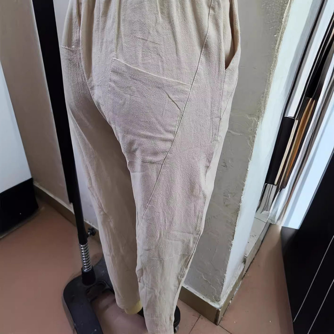 Herren nan lässige Leinenharemshose mit elastischem Bund und seitlichen Eingrifftaschen EB