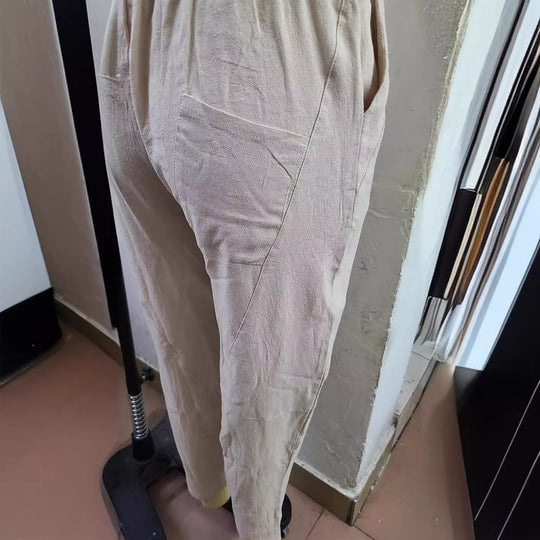 Herren nan lässige Leinenharemshose mit elastischem Bund und seitlichen Eingrifftaschen EB