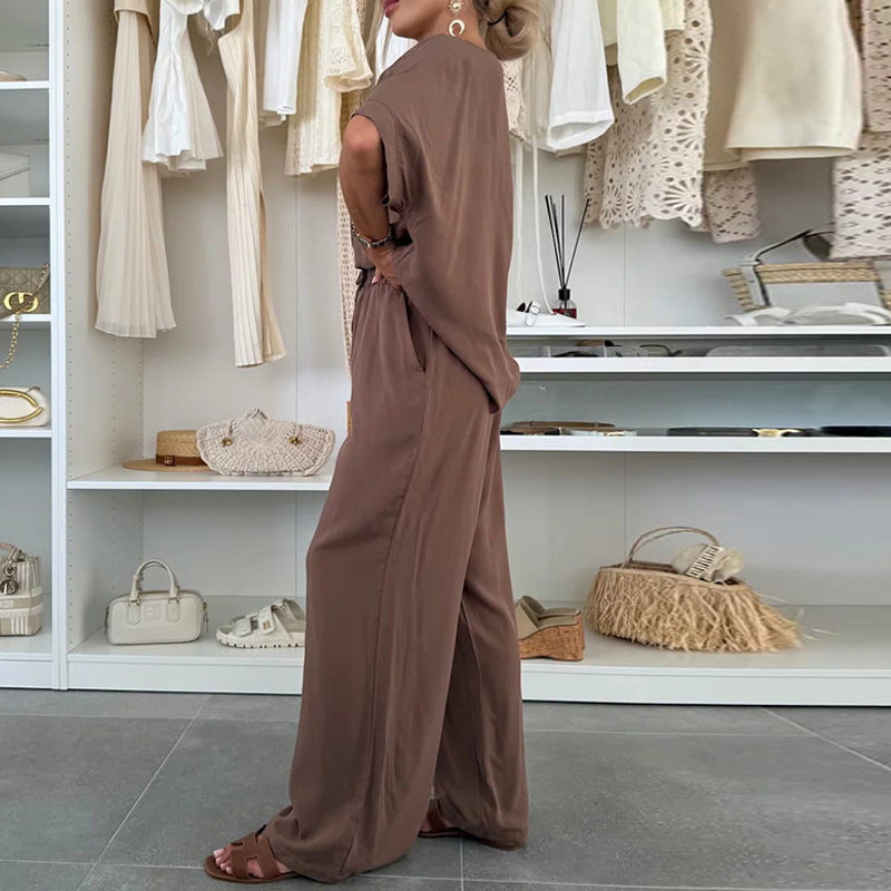 Damen Lässiger Jumpsuit mit weitem Bein und Taillenzug EB