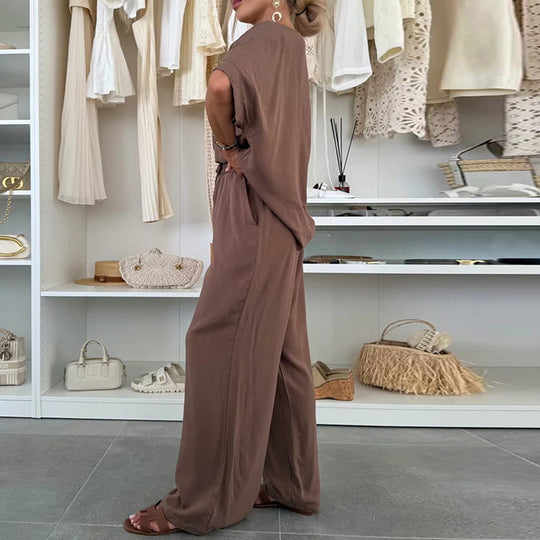 Damen Lässiger Jumpsuit mit weitem Bein und Taillenzug EB
