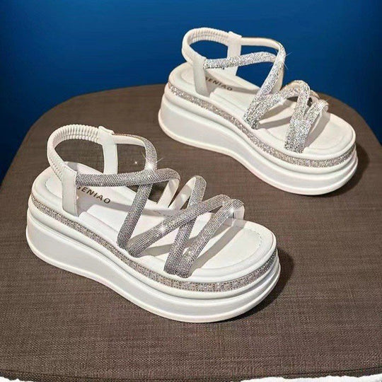 Damen Glamouröse Plateau-Sandalen mit verzierter Riemchenführung EB
