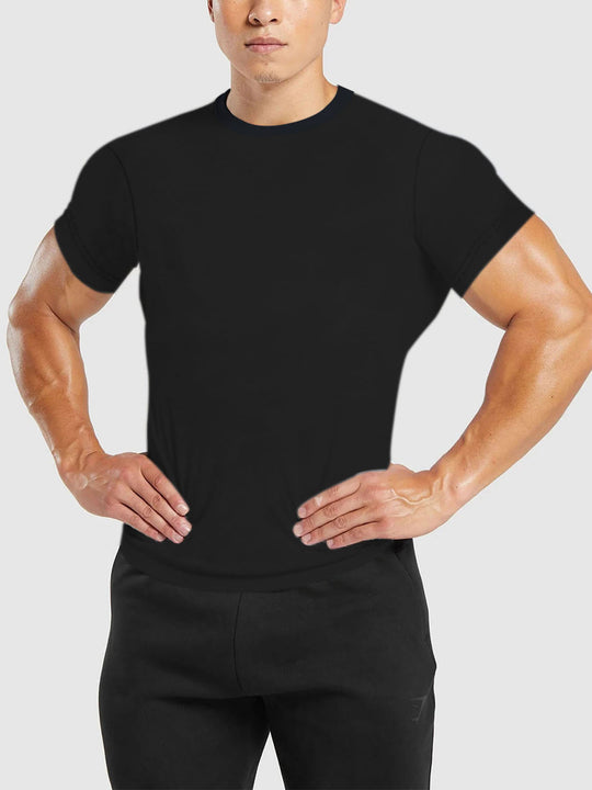 Herren nan tailliertes Rundhals-Leistungsshirt mit elastischem Seitenkeil und flachen Nähten EB