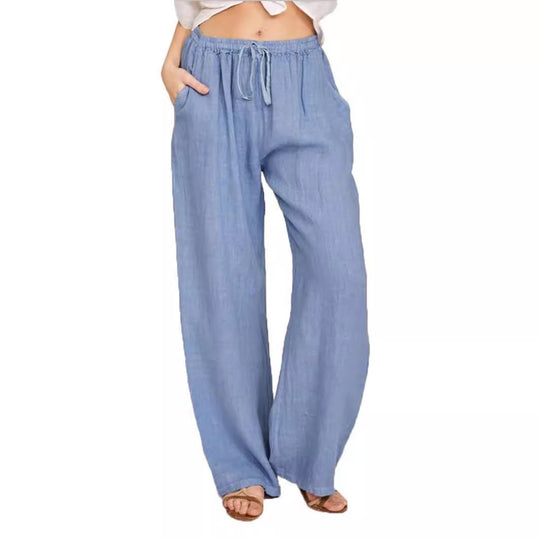 Damen Leinenhose mit weitem Bein und praktischen Seitentaschen EB