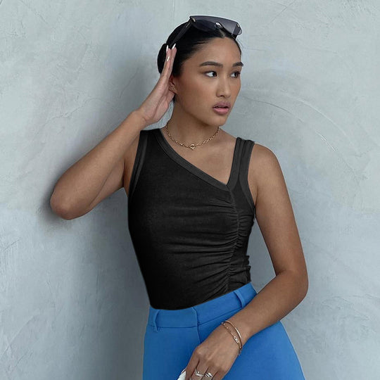 Damen Figurumspielendes Tanktop mit asymmetrischem Ausschnitt und Raffung EB