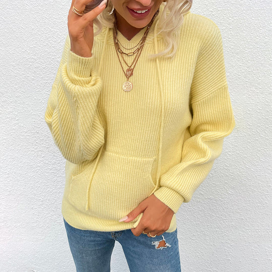 Damen lässiger Kapuzenpullover mit Rippenstruktur EB