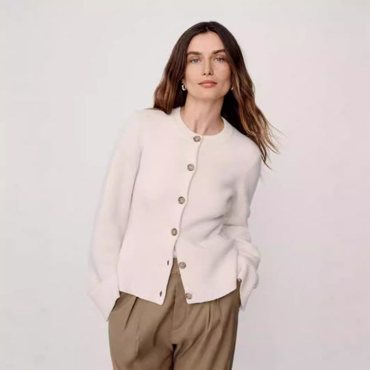 Damen elegante Strickjacke mit Knopfdetails und praktischen Taschen EB