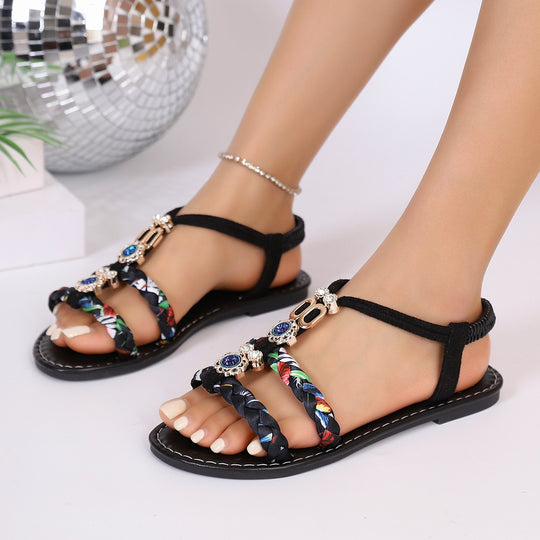 Damen Riemensandalen mit modischen Ornamenten und geflochtenen Details EB