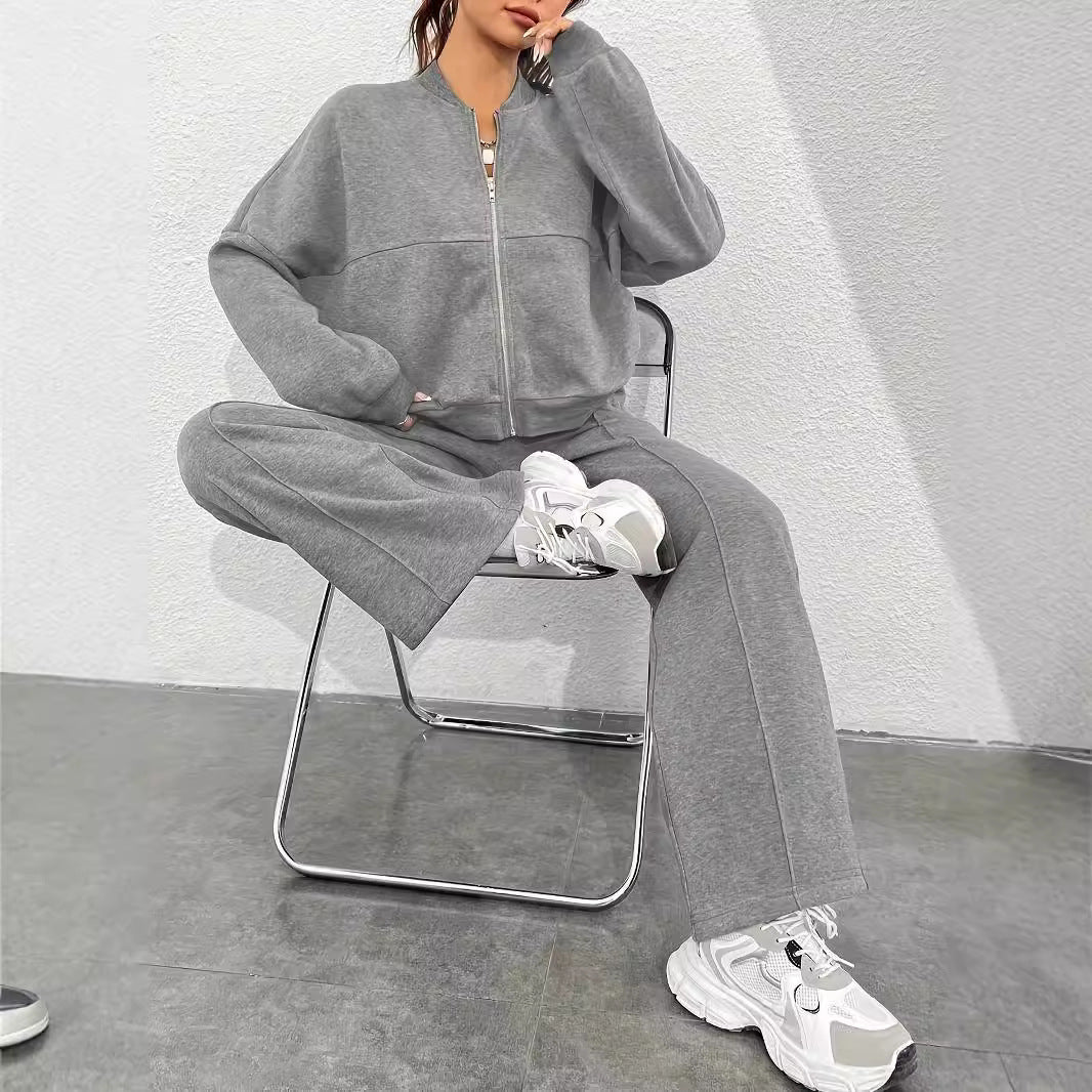 Damen lässiger Sweat-Anzug mit komfortablem Schnitt und praktischen Taschen EB