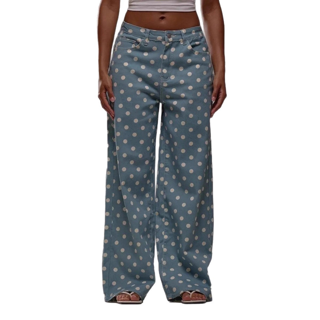 Damen weite Polka-Dot Palazzo-Hosen mit high-waist Schnitt EB