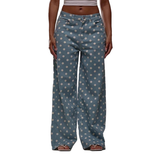Damen weite Polka-Dot Palazzo-Hosen mit high-waist Schnitt EB