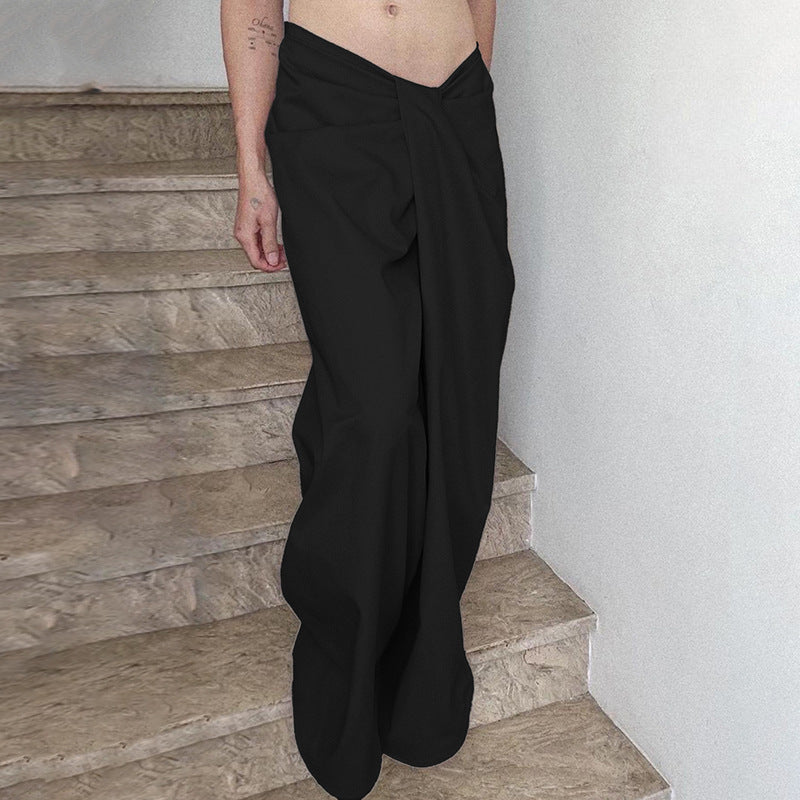 Damen Elegante High-Waist Palazzo-Hose mit Falten EB