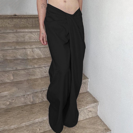 Damen Elegante High-Waist Palazzo-Hose mit Falten EB