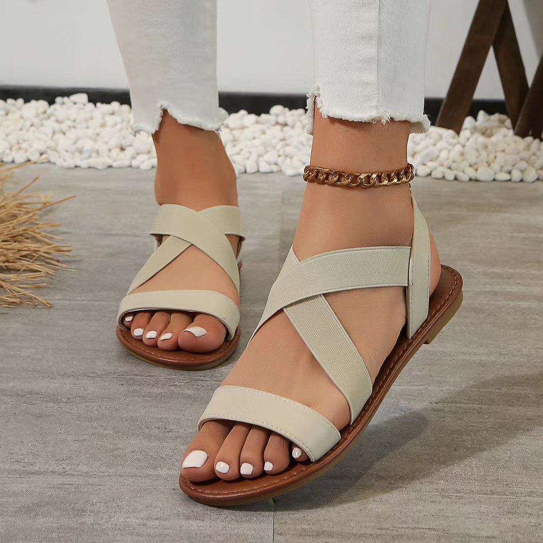 Damen Riemensandalen mit elastischem Kreuzriemen und bequemer Fußbettung EB