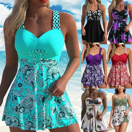 Damen Figurumspielender Tankini mit modischem Rock EB