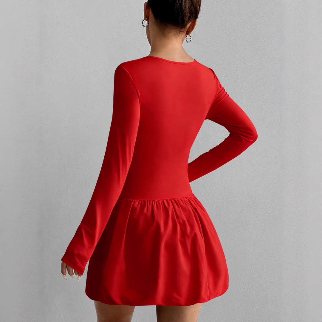 Damen Figurumspielendes Kleid mit langen Ärmeln und gerafftem Saum EB