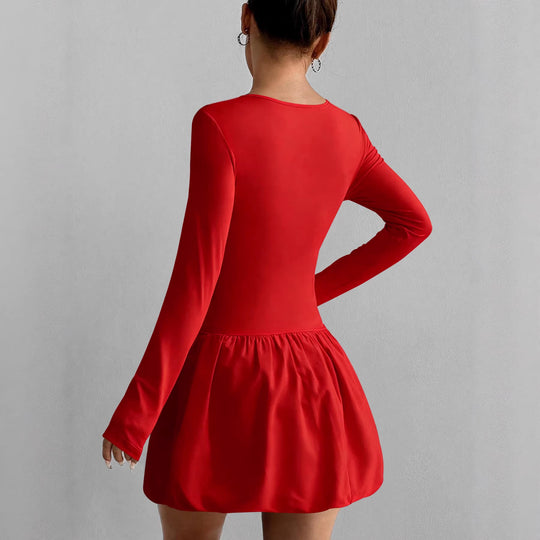 Damen Figurumspielendes Kleid mit langen Ärmeln und gerafftem Saum EB
