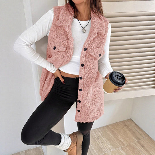 Damen Weiche Weste aus Teddystoff mit praktischen Taschen EB