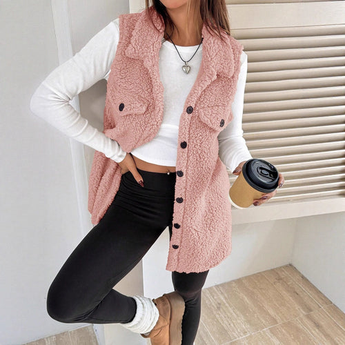 Damen Weiche Weste aus Teddystoff mit praktischen Taschen EB