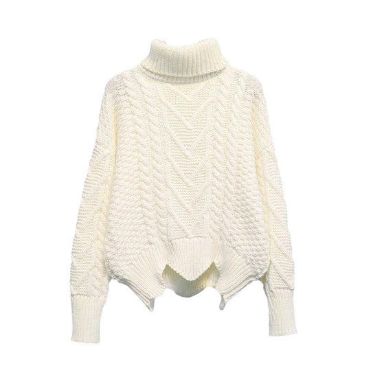 Damen Grobstrickpullover mit hochgeschlossenem Kragen und Zopfmuster EB