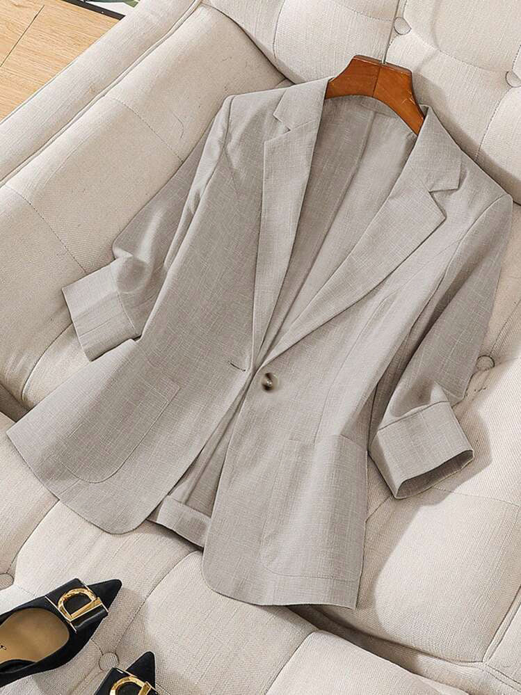 Damen elegante Leinenblazerjacke mit lässigem Schnitt EB