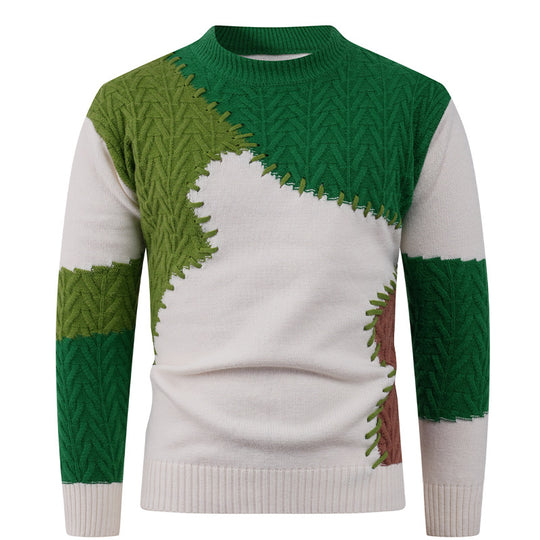 Herren Modischer Strickpullover mit kreativem Patchwork-Design EB