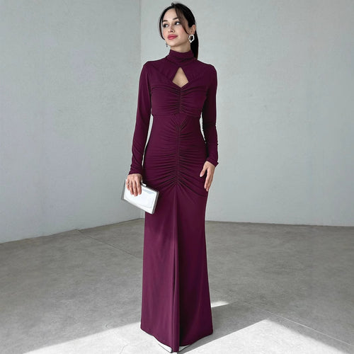 Damen Elegantes Maxikleid mit hochgeschlossenem Design und raffinierten Raffungselementen EB