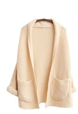Damen grober Strick-Cardigan mit offenen Ärmeln und praktischen Taschen EB