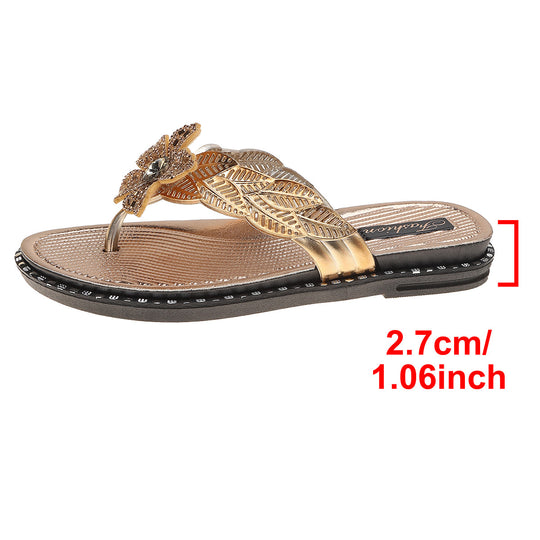 Damen modische Zehentrenner-Sandalen mit funkelndem Blumenschmuck EB
