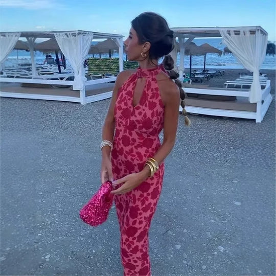 Damen Maxikleid im floralen Design mit elegantem Rückenausschnitt EB