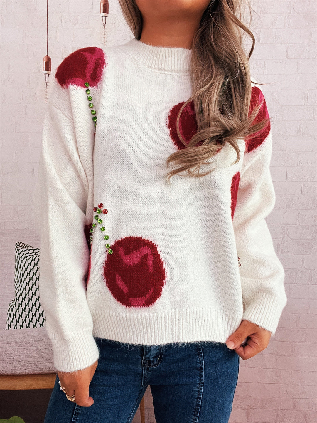 Damen Strickpullover mit kreativem Herzmotiv und weichem Material EB