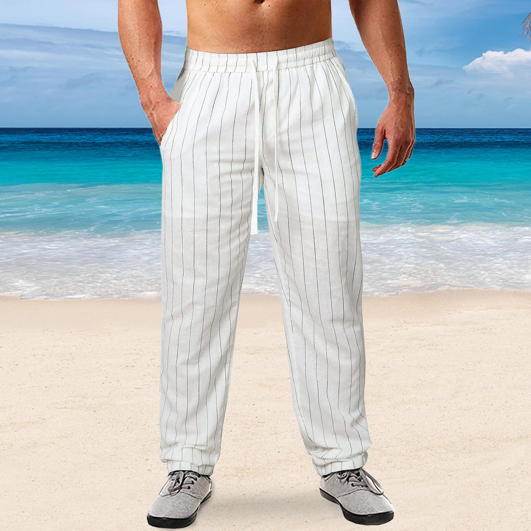 Herren lässige Streifen-Hosen aus Baumwollmix mit elastischem Bund und praktischen Eingrifftaschen EB