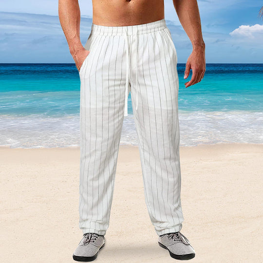 Herren lässige Streifen-Hosen aus Baumwollmix mit elastischem Bund und praktischen Eingrifftaschen EB