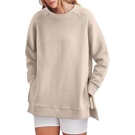 Damen modischer Sweatshirt mit seitlichen Reißverschlüssen EB