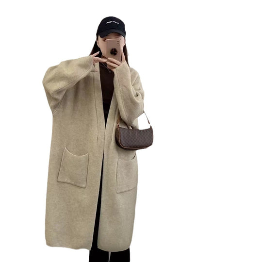 Damen Langer Oversized Strickcardigan mit praktischen Taschen und breiten Ärmeln EB