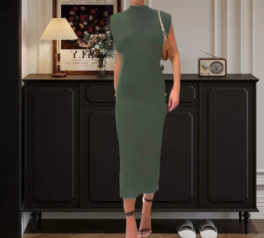 Damen Figurbetontes Maxikleid mit asymmetrischem Design und elegantem Halsschmuck EB