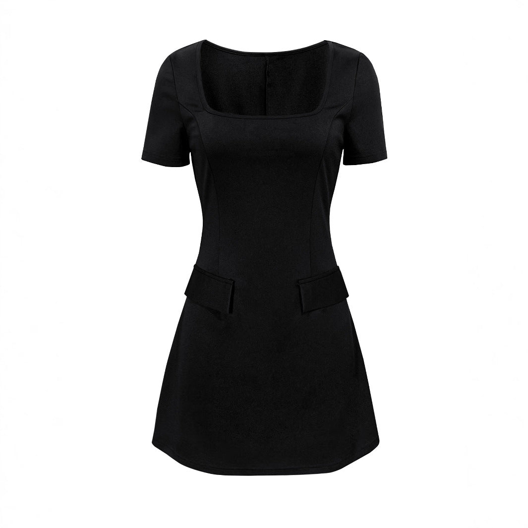 Damen Minikleid mit eckigem Ausschnitt und praktischen Taschen EB