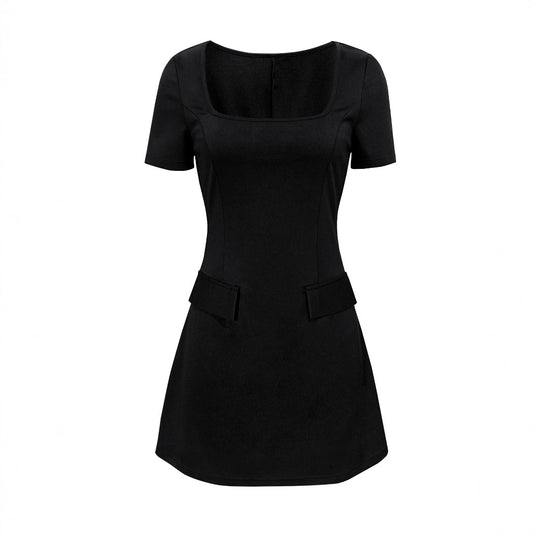 Damen Minikleid mit eckigem Ausschnitt und praktischen Taschen EB