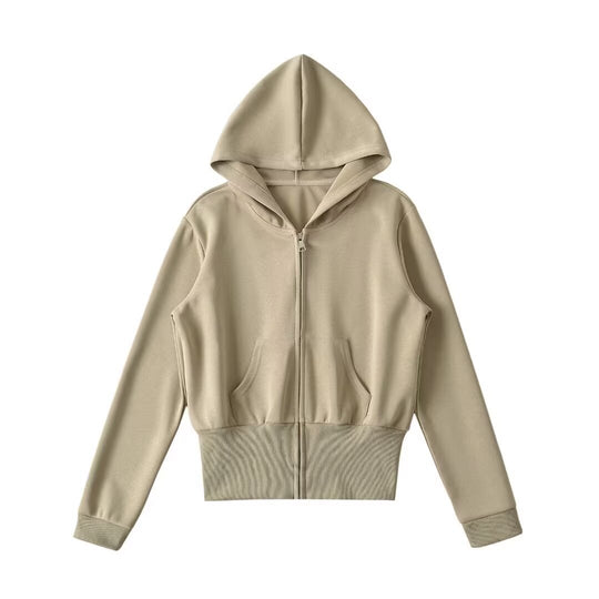 Damen lässige Kapuzenjacke mit Reißverschluss und praktischen Taschen EB