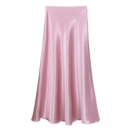 Damen  eleganter Midirock aus Satin mit A-Linie und nahtlosem Bund EB