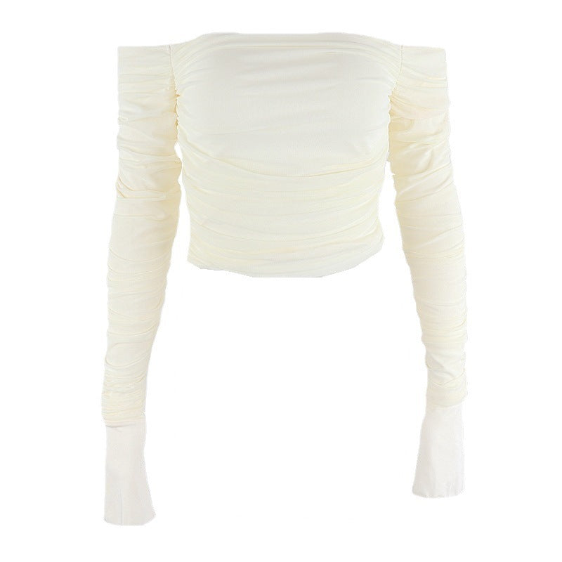 Damen Off-Shoulder Langarmoberteil mit Rüschen EB