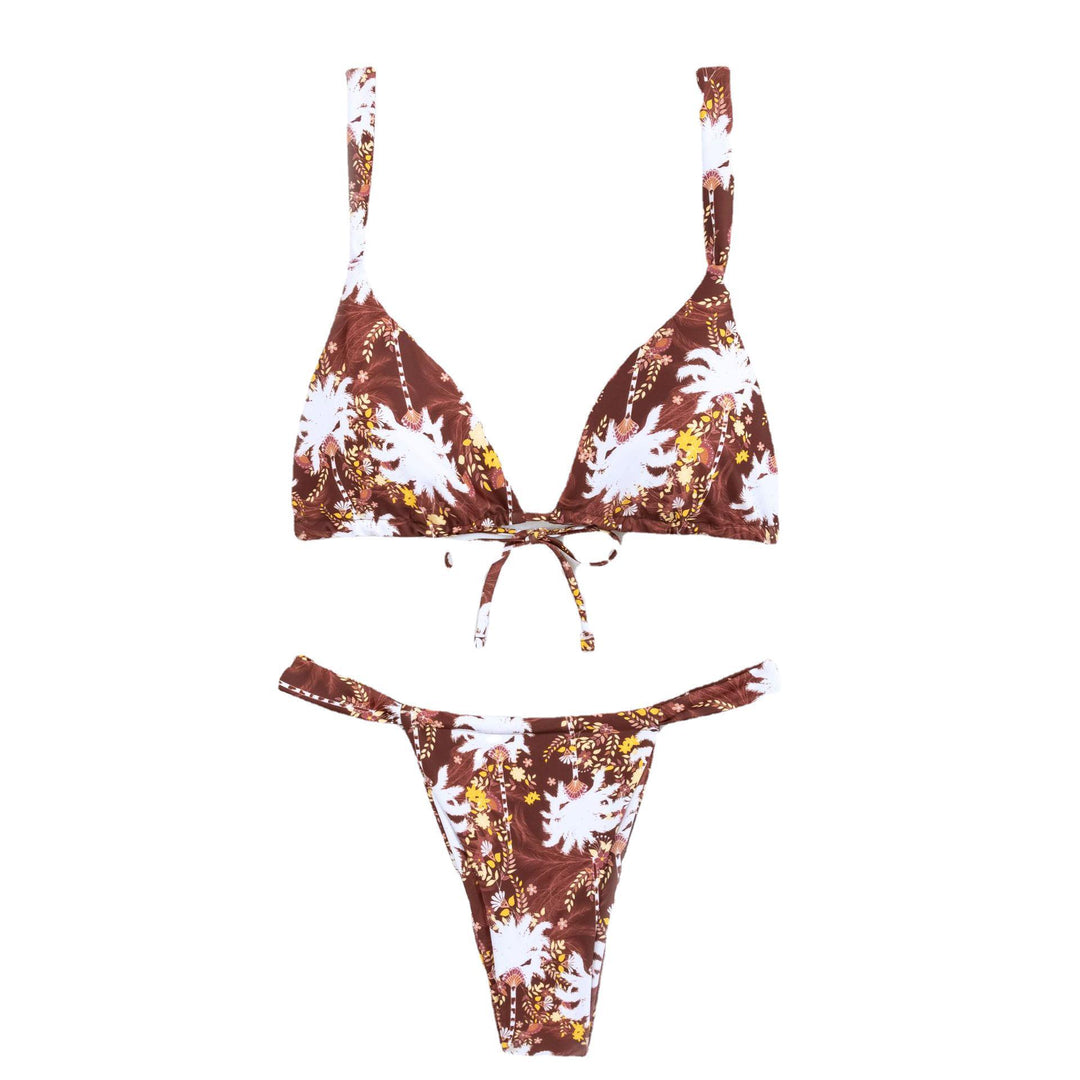 Damen floral gemusterter Triangel-Bikini mit hohem Schnitt EB